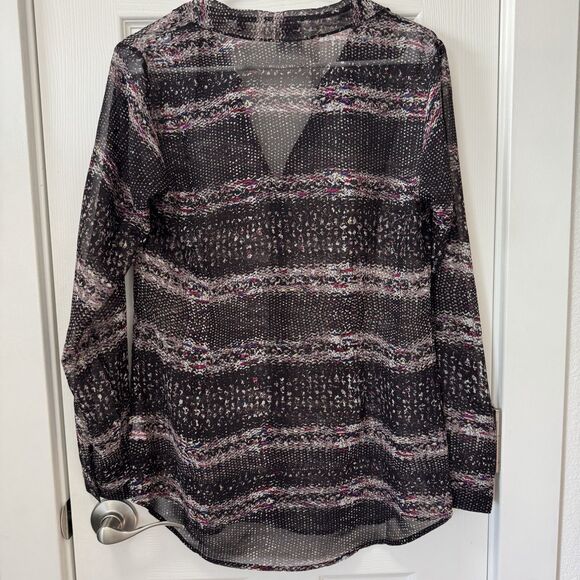 CAbi Paris Black Sheer Print Button Down Blouse Top #3249 Women’s Small - Picture 5 of 5